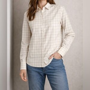 Land’s End Petite Button Down Shirt 10P | Neutral Grid Workwear Top